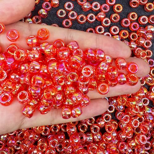 Pony-Perlen für Armbänder, 6 x 9 mm, rote Acryl-Kandi-Perlen für Freundschaftsschmuck, Haarperlen für Zöpfe, 350 Stück (Rot-AB) von Yiizzxin