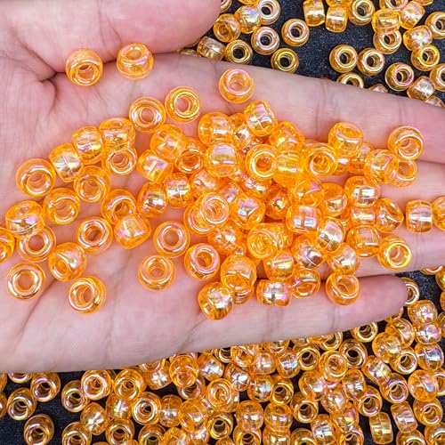 Pony-Perlen für Armbänder, Acrylperlen, 6 x 9 mm, orangefarbene Kandi-Perlen für Freundschaftsschmuck, Haarperlen für Zöpfe, 350 Stück (Orange-AB) von Yiizzxin