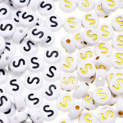 Yiizzxin Runde Acryl-Buchstaben-Perlen für Armbänder, weiß/schwarz/gold, Einzelbuchstaben-Perlen mit 100 Perlen pro Farbe, 4 x 7 mm, flache Alphabet-Perlen für Schmuckherstellung, Bastelbedarf Yiizzxin Runde Acryl-Buchstaben-Perlen für Armbänder, weiß/schwarz/gold, Einzelbuchstaben-Perlen mit 100 Perlen pro Farbe, 4 x 7 mm, flache Alphabet-Perlen für Schmuckherstellung, Bastelbedarf von Yiizzxin