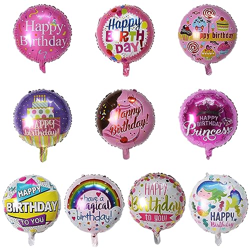 10 Stück Happy Birthday Luftballons 18 Zoll Runde Helium Folienballons Geburtstagsfeier Heliumballon Bunte Mylar Ballon Set für Mädchen Geburtstag Babyparty Jahrestag Party Dekoration von Yijunmca