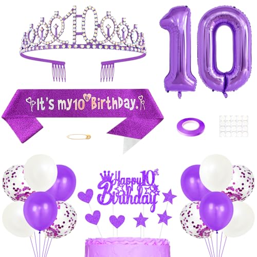 10. Geburtstag Dekoration Mädchen Königin Tiara Prinzessin Kronen 10th Geburtstag Schärpe 10 Jahre Alte Birthday Kuchendeko Zahl Ballons Set für Girls Party Dekor, Lila 10. Geburtstag Dekoration Mädchen Königin Tiara Prinzessin Kronen 10th Geburtstag Schärpe 10 Jahre Alte Birthday Kuchendeko Zahl Ballons Set für Girls Party Dekor, Lila von Yijunmca