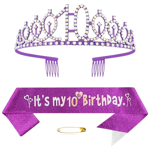 10. Geburtstags Krone und Schärpe für Mädchen Kristall Queen Tiara Princess Crown Lila 10th Birthday Schärpe 10th Geburtstagskrone Geburtstagsschärpe Girls Geburtstag Dekoration Geburtstagsgeschenk 10. Geburtstags Krone und Schärpe für Mädchen Kristall Queen Tiara Princess Crown Lila 10th Birthday Schärpe 10th Geburtstagskrone Geburtstagsschärpe Girls Geburtstag Dekoration Geburtstagsgeschenk von Yijunmca