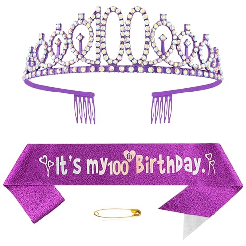 100. Geburtstags Krone und Schärpe für Damen Kristall Queen Tiara Princess Crown Lila Birthday Schärpe 100th Geburtstagskrone Frau Geburtstagsschärpe Frauen Geburtstag Dekoration Geburtstagsgeschenk 100. Geburtstags Krone und Schärpe für Damen Kristall Queen Tiara Princess Crown Lila Birthday Schärpe 100th Geburtstagskrone Frau Geburtstagsschärpe Frauen Geburtstag Dekoration Geburtstagsgeschenk von Yijunmca
