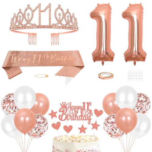 11. Geburtstag Dekoration Mädchen Geburtstags Königin Tiara Prinzessin Kronen 11th Geburtstag Schärpe 11 Jahre Alte Birthday Kuchendeko Zahl Ballons Set Girls Geburtstagsparty Dekor Roségold 11. Geburtstag Dekoration Mädchen Geburtstags Königin Tiara Prinzessin Kronen 11th Geburtstag Schärpe 11 Jahre Alte Birthday Kuchendeko Zahl Ballons Set Girls Geburtstagsparty Dekor Roségold von Yijunmca