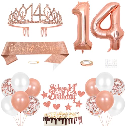 14. Geburtstag Dekoration Mädchen Geburtstags Königin Tiara Prinzessin Kronen 14th Geburtstag Schärpe 14 Jahre Alte Birthday Kuchendeko Zahl Ballons Set Girls Geburtstagsparty Dekor Roségold 14. Geburtstag Dekoration Mädchen Geburtstags Königin Tiara Prinzessin Kronen 14th Geburtstag Schärpe 14 Jahre Alte Birthday Kuchendeko Zahl Ballons Set Girls Geburtstagsparty Dekor Roségold von Yijunmca