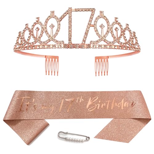17. Geburtstags Krone und Schärpe für Mädchen Kristall Queen Tiara Princess Crown Roségold 17th Birthday Schärpe 17 Geburtstagskrone Geburtstagsschärpe Girls Geburtstag Dekoration Geburtstagsgeschenk 17. Geburtstags Krone und Schärpe für Mädchen Kristall Queen Tiara Princess Crown Roségold 17th Birthday Schärpe 17 Geburtstagskrone Geburtstagsschärpe Girls Geburtstag Dekoration Geburtstagsgeschenk von Yijunmca