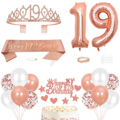 19. Geburtstag Dekoration Mädchen Geburtstags Königin Tiara Prinzessin Kronen 19th Geburtstag Schärpe 19 Jahre Alte Birthday Kuchendeko Zahl Ballons Set Girls Geburtstagsparty Dekor Roségold 19. Geburtstag Dekoration Mädchen Geburtstags Königin Tiara Prinzessin Kronen 19th Geburtstag Schärpe 19 Jahre Alte Birthday Kuchendeko Zahl Ballons Set Girls Geburtstagsparty Dekor Roségold von Yijunmca