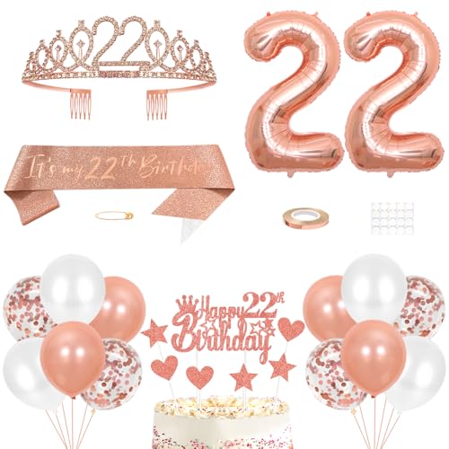 22. Geburtstag Dekoration Mädchen Geburtstags Königin Tiara Prinzessin Kronen 22nd Geburtstag Schärpe 22 Jahre Alte Birthday Kuchendeko Zahl Ballons Set Girls Geburtstagsparty Dekor Roségold 22. Geburtstag Dekoration Mädchen Geburtstags Königin Tiara Prinzessin Kronen 22nd Geburtstag Schärpe 22 Jahre Alte Birthday Kuchendeko Zahl Ballons Set Girls Geburtstagsparty Dekor Roségold von Yijunmca