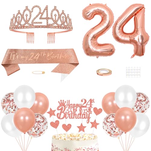 24. Geburtstag Dekoration Mädchen Geburtstags Königin Tiara Prinzessin Kronen 24th Geburtstag Schärpe 24 Jahre Alte Birthday Kuchendeko Zahl Ballons Set Girls Geburtstagsparty Dekor Roségold 24. Geburtstag Dekoration Mädchen Geburtstags Königin Tiara Prinzessin Kronen 24th Geburtstag Schärpe 24 Jahre Alte Birthday Kuchendeko Zahl Ballons Set Girls Geburtstagsparty Dekor Roségold von Yijunmca