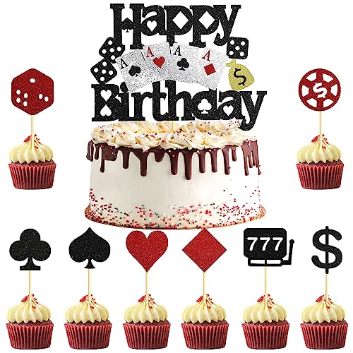 25 Stück Poker Tortendeko Casino Kuchen Deko Unterhaltung Themen Kuchendeko Spielkarten Geburtstag Deko Happy Birthday Cake Topper Kuchen Topper für Geburtstagsfeier Casino Poker Party Dekoration von Yijunmca