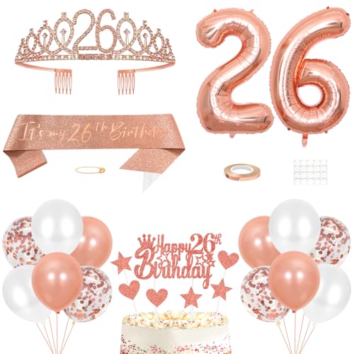 26. Geburtstag Dekoration Mädchen Geburtstags Königin Tiara Prinzessin Kronen 26th Geburtstag Schärpe 26 Jahre Alte Birthday Kuchendeko Zahl Ballons Set Girls Geburtstagsparty Dekor Roségold 26. Geburtstag Dekoration Mädchen Geburtstags Königin Tiara Prinzessin Kronen 26th Geburtstag Schärpe 26 Jahre Alte Birthday Kuchendeko Zahl Ballons Set Girls Geburtstagsparty Dekor Roségold von Yijunmca