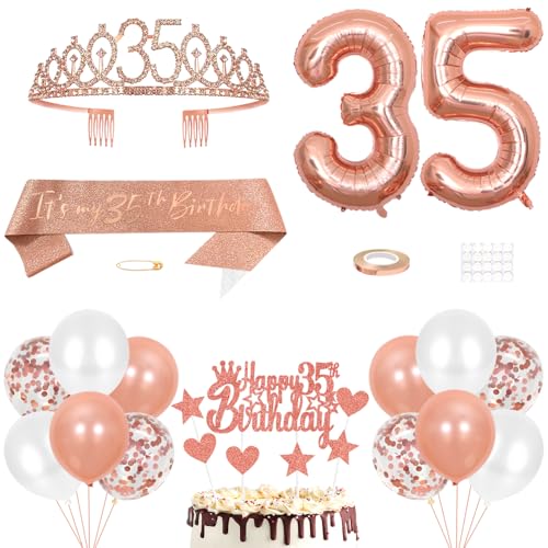 35. Geburtstag Dekoration Mädchen Geburtstags Königin Tiara Prinzessin Kronen 35th Geburtstag Schärpe 35 Jahre Alte Birthday Kuchendeko Zahl Ballons Set Girls Geburtstagsparty Dekor Roségold 35. Geburtstag Dekoration Mädchen Geburtstags Königin Tiara Prinzessin Kronen 35th Geburtstag Schärpe 35 Jahre Alte Birthday Kuchendeko Zahl Ballons Set Girls Geburtstagsparty Dekor Roségold von Yijunmca