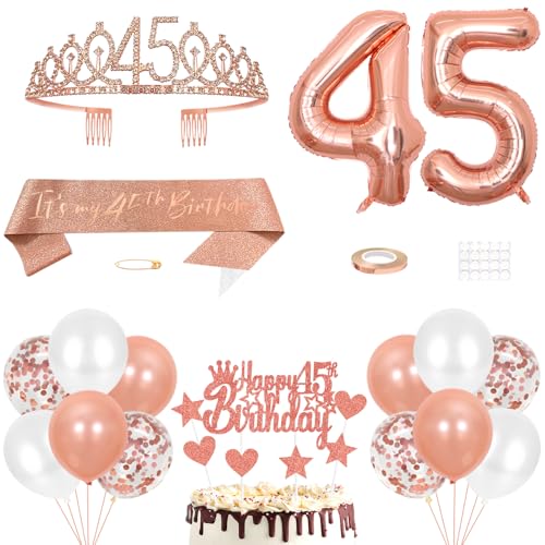 45. Geburtstag Dekoration Mädchen Geburtstags Königin Tiara Prinzessin Kronen 45th Geburtstag Schärpe 45 Jahre Alte Birthday Kuchendeko Zahl Ballons Set Girls Geburtstagsparty Dekor Roségold 45. Geburtstag Dekoration Mädchen Geburtstags Königin Tiara Prinzessin Kronen 45th Geburtstag Schärpe 45 Jahre Alte Birthday Kuchendeko Zahl Ballons Set Girls Geburtstagsparty Dekor Roségold von Yijunmca