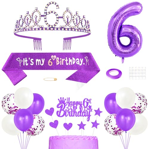 6. Geburtstag Dekoration Mädchen Königin Tiara Prinzessin Kronen 6th Geburtstag Schärpe 6 Jahre Alte Birthday Kuchendeko Zahl Ballons Set für Girls Party Dekor, Lila 6. Geburtstag Dekoration Mädchen Königin Tiara Prinzessin Kronen 6th Geburtstag Schärpe 6 Jahre Alte Birthday Kuchendeko Zahl Ballons Set für Girls Party Dekor, Lila von Yijunmca