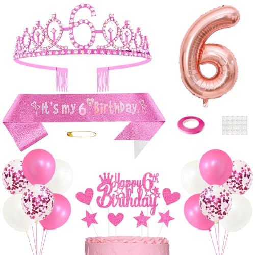 6. Geburtstag Dekoration Mädchen Geburtstags Königin Tiara Prinzessin Kronen 6th Geburtstag Schärpe 6 Jahre Alte Birthday Kuchendeko Zahl Ballons Set für Girls Geburtstagsparty Dekor, Rosa 6. Geburtstag Dekoration Mädchen Geburtstags Königin Tiara Prinzessin Kronen 6th Geburtstag Schärpe 6 Jahre Alte Birthday Kuchendeko Zahl Ballons Set für Girls Geburtstagsparty Dekor, Rosa von Yijunmca