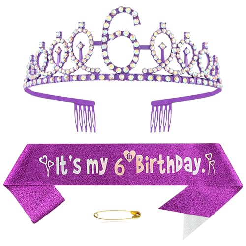6. Geburtstags Krone und Schärpe für Mädchen Kristall Queen Tiara Princess Crown Lila 6th Birthday Schärpe 6th Geburtstagskrone Geburtstagsschärpe für Girls Geburtstag Dekoration Geburtstagsgeschenk 6. Geburtstags Krone und Schärpe für Mädchen Kristall Queen Tiara Princess Crown Lila 6th Birthday Schärpe 6th Geburtstagskrone Geburtstagsschärpe für Girls Geburtstag Dekoration Geburtstagsgeschenk von Yijunmca