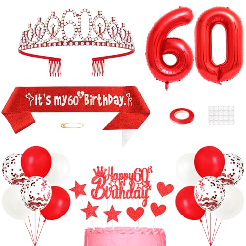 60. Geburtstag Dekoration Mädchen Geburtstags Königin Tiara Prinzessin Kronen 60th Geburtstag Schärpe 60 Jahre Alte Birthday Kuchendeko Zahl Ballons Set für Girls Geburtstagsparty Dekor, Rot 60. Geburtstag Dekoration Mädchen Geburtstags Königin Tiara Prinzessin Kronen 60th Geburtstag Schärpe 60 Jahre Alte Birthday Kuchendeko Zahl Ballons Set für Girls Geburtstagsparty Dekor, Rot von Yijunmca