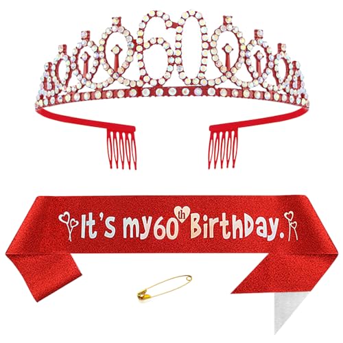 60. Geburtstags Krone und Schärpe für Damen Kristall Queen Tiara Princess Crown Rot Birthday Schärpe 60th Geburtstagskrone Frau Geburtstagsschärpe Frauen Geburtstag Dekoration Geburtstagsgeschenk 60. Geburtstags Krone und Schärpe für Damen Kristall Queen Tiara Princess Crown Rot Birthday Schärpe 60th Geburtstagskrone Frau Geburtstagsschärpe Frauen Geburtstag Dekoration Geburtstagsgeschenk von Yijunmca