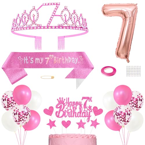 7. Geburtstag Dekoration Mädchen Geburtstags Königin Tiara Prinzessin Kronen 7th Geburtstag Schärpe 7 Jahre Alte Birthday Kuchendeko Zahl Ballons Set für Girls Geburtstagsparty Dekor, Rosa 7. Geburtstag Dekoration Mädchen Geburtstags Königin Tiara Prinzessin Kronen 7th Geburtstag Schärpe 7 Jahre Alte Birthday Kuchendeko Zahl Ballons Set für Girls Geburtstagsparty Dekor, Rosa von Yijunmca