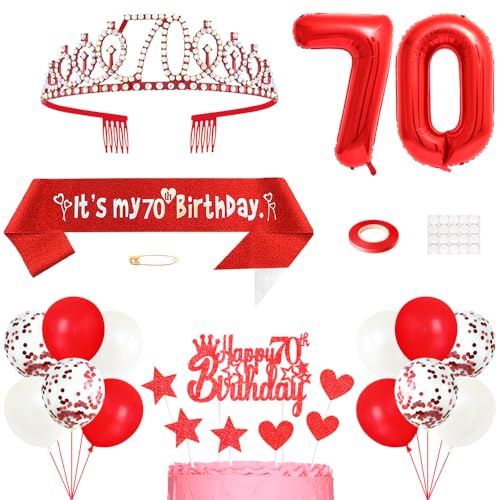 70. Geburtstag Dekoration Mädchen Geburtstags Königin Tiara Prinzessin Kronen 70th Geburtstag Schärpe 70 Jahre Alte Birthday Kuchendeko Zahl Ballons Set für Girls Geburtstagsparty Dekor, Rot 70. Geburtstag Dekoration Mädchen Geburtstags Königin Tiara Prinzessin Kronen 70th Geburtstag Schärpe 70 Jahre Alte Birthday Kuchendeko Zahl Ballons Set für Girls Geburtstagsparty Dekor, Rot von Yijunmca