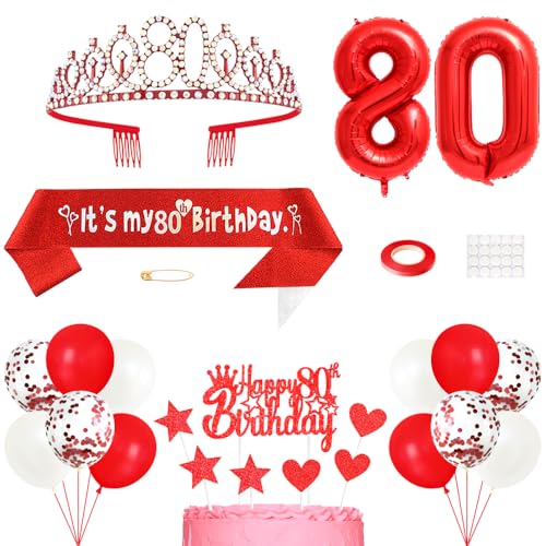 80. Geburtstag Dekoration Mädchen Geburtstags Königin Tiara Prinzessin Kronen 80th Geburtstag Schärpe 80 Jahre Alte Birthday Kuchendeko Zahl Ballons Set für Girls Geburtstagsparty Dekor, Rot 80. Geburtstag Dekoration Mädchen Geburtstags Königin Tiara Prinzessin Kronen 80th Geburtstag Schärpe 80 Jahre Alte Birthday Kuchendeko Zahl Ballons Set für Girls Geburtstagsparty Dekor, Rot von Yijunmca