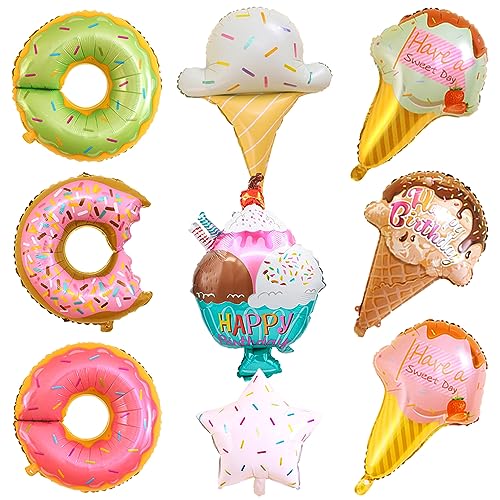 9 Stück Krapfen Geburtstagsdeko Donut Folienballons Eiscreme Heliumballon Süßigkeiten Mylar Luftballon Set für Jungen Mädchen Kindergeburtstag Sommer Party Dekoration Donut Thema Baby Shower Deko von Yijunmca