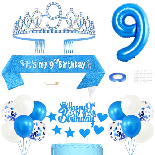 9. Geburtstag Dekoration Mädchen Geburtstags Königin Tiara Prinzessin Kronen 9th Geburtstag Schärpe 9 Jahre Alte Birthday Kuchendeko Zahl Ballons Set für Girls Geburtstagsparty Dekor, Blau 9. Geburtstag Dekoration Mädchen Geburtstags Königin Tiara Prinzessin Kronen 9th Geburtstag Schärpe 9 Jahre Alte Birthday Kuchendeko Zahl Ballons Set für Girls Geburtstagsparty Dekor, Blau von Yijunmca