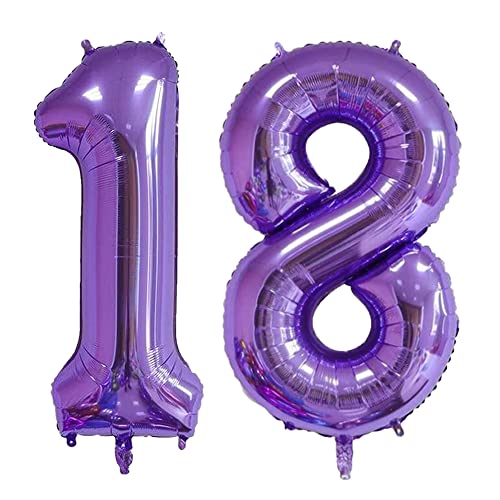 Yijunmca Zahlenballon 18 Luftballon Folienballon Zahl 18-32"/81cm Gigant Heliumballon Aluminiumfolie Ballon Große Digitaler Ballon für Geburtstag Jubiläum Abschluss Party Dekoration, Lila 18 von Yijunmca
