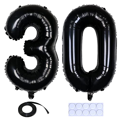 Yijunmca Zahlenballon 30 Luftballon Folienballon Zahl 30-32"/81cm Gigant Heliumballon Aluminiumfolie Ballon Große Digitaler Ballon für Geburtstag Jubiläum Abschluss Party Dekoration, Schwarz 30 von Yijunmca
