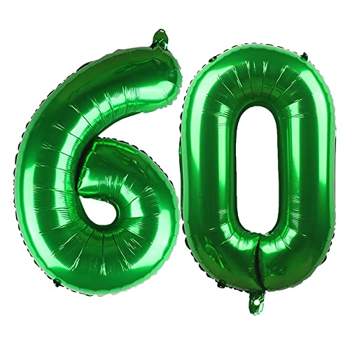 Yijunmca Zahlenballon 60 Luftballon Folienballon Zahl 60-32"/81cm Gigant Heliumballon Aluminiumfolie Ballon Große Digitaler Ballon für Geburtstag Jubiläum Abschluss Party Dekoration, Grün 60 von Yijunmca