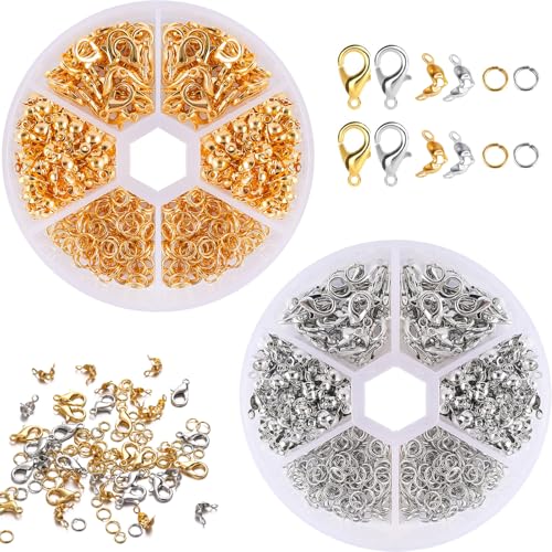 1140 Stück Kettenverschluss, Verschlüsse für Armbänder, Schmuckherstellung Zubehör, Ketten Verschlüsse Armband Verschluss Diy Set, Jewelry Bracelet Making Kit, Gold & Silber von Yikki