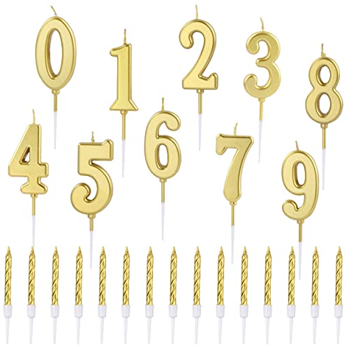 30 Stück Gold Glitzer Geburtstagskerzen,10 Stück Geburtstag Kuchen Zahl Kerzen Nummer 0-9 und 20 Stück Spirale Kuchen für KerzenDekorative Geburtstagstorte Hochzeitsparty Abschlussfeier von YiliYa