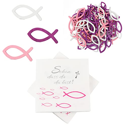 Fisch Rosa,40 Servietten und 144 Stücke Holz Fische Deko, Taufdeko Mädchen, Kommunion Taufe Tischdeko,Servietten Taufdeko Tisch Deko von YiliYa