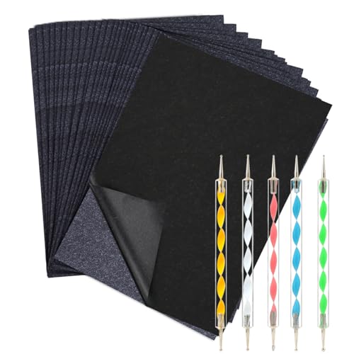 200 Blatt Schwarzes Kohlepapier Transferpapier,A4 Transferpapier mit 5 Stück Embossing-Stift Carbon Papier Pauspapier für Holz Papier und Leinwand von YiliYa