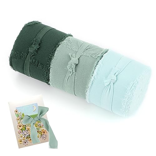 3 Rollen Geschenkband Chiffon Grün 4cm X 8m Chiffonband Seidenband Fransenband Stoffband Geschenk Band Dekoband von YiliYa