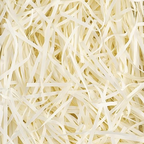 YiliYa 500g Geschreddertes Seidenpapier Raffia Hamper Shreds Geschreddertes Seidenpapier Füllmaterial für DIY Party Geschenkdekoration und Korbfüllung (Cremeweiß) von YiliYa