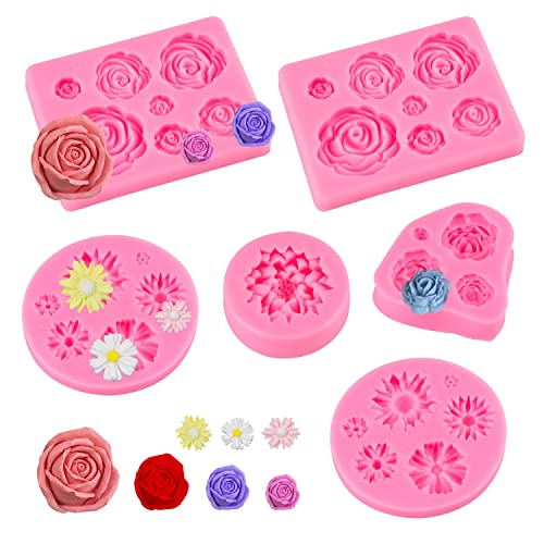 6 Stücke 3D Blume Silikon Seifen Form, Rose Blume Fondant Form Blume Blühen Rose Form Silikon Form Harz Rose Kerzen Form für Kuchen Dekoration Schokolade Handgemachte Süßigkeit Herstellung von YiliYa