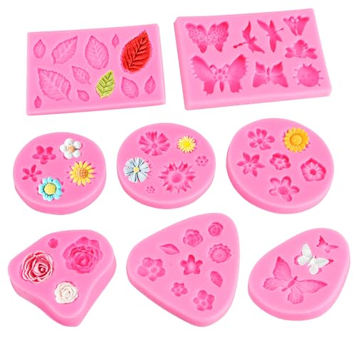 8 Stücke 3D Blume Silikon Seifen Form,Gänseblümchen Blumen,Schmetterling,Blätter,Libelle,Bow,Sonnenblume,dekorative Silikonformen für Kuchen Dekoration Schokolade Handgemachte Süßigkeit Herstellung von YiliYa