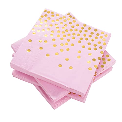 80 Stück Servietten Geburtstag Mädchen,Servietten Rose Gold Dots 3-lagig Golden Foiled Papierservietten Geburtstag Servietten 33 x 33cm Gefalzt Auf 16,5 x 16,5 cm von YiliYa