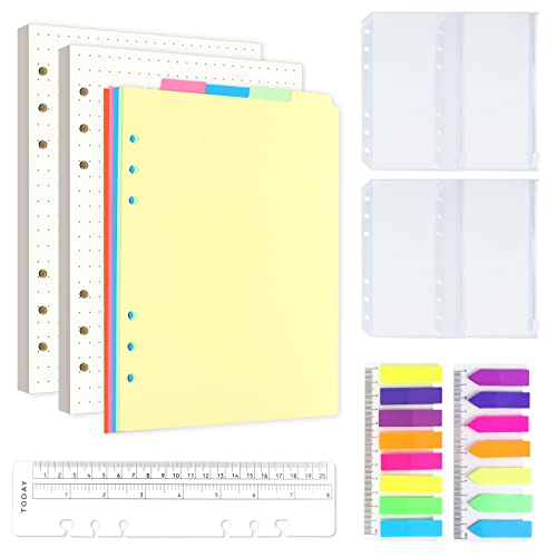 A5 Nachfüllbare Notizpapier Set,2 Packe 6 Löcher A5 Papier Gepunktet,5 Stücke Farbige Trennblätter A5,4 Stücke Umschlägbeutel A5,20CM Lineal von YiliYa