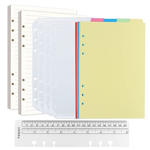 A5 Nachfüllbare Notizpapier Set,6 Löcher A5 Nachfüllbare Notizpapier 160 Blätter, 5 Stücke Farbige Trennblätter A5, 4 Stücke A5 Umschlägbeutel, 20CM Lineal von YiliYa