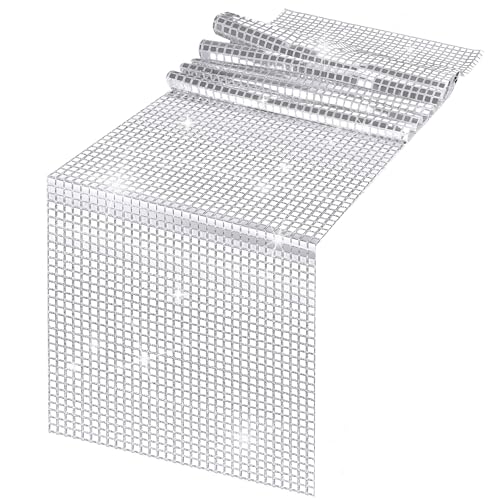 Disco Party Tischläufer,30x275cm Discokugel Tischdecke,Silber Glitter Table Runner, Disco Party deko,70er 80er Jahre Disco Thema deko,Tisch läufer für Retro Jahre Disco Party Deko Geburtstag Tanzparty von YiliYa