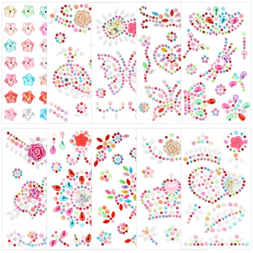 Glitzersteine Selbstklebend, 10 Blätter Strasssteine Selbstklebend, Acryl Bunt Sticker Glitzer, Glitzer Strass zum Basteln für DIY Handwerke, Nägel Deko (10 Blätter) von YiliYa