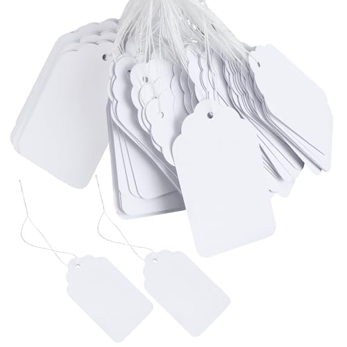 Preisschilder, 500 Stück Mini-Preisschilder Etiketten, 70 × 40mm Preisetiketten Hängeetiketten Weiße Anhänger Etiketten mit Aufhänge Schnur für Flohmarkt Schmuck Geschenk Hang Tags (Weiß) von YiliYa