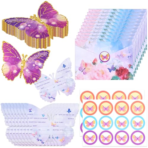 YiliYa 14er Set Einladungs Geburtstagskarten,Schmetterlings Einladungskarten Schmetterlings Einladungskarten Schmetterling Party Einladung für Mädchen Jungen(13 x 10 cm) von YiliYa