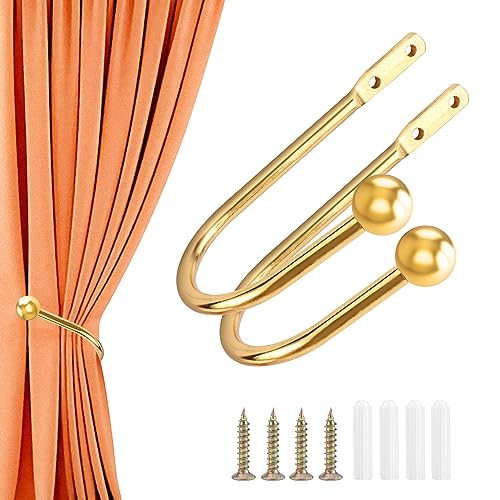 YiliYa 2 Stück Raffhalter Metall Gardinenhalter Raffhalter Wandbefestigung U-Form Raffbügel für Schlafzimmer Wohnzimmer Bäder Küchen Büros Esszimmer Cafés (Gold) von YiliYa