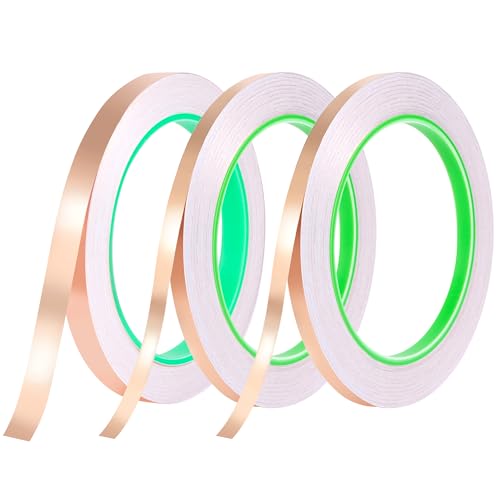 YiliYa 3 Rollen Kupferband Selbstklebend,6mm/10mm x 20m Kupferfolie Klebeband Leitfähig Copper Foil Tape Kupferfolienband für EMI Abschirmung Schneckenschutz Elektro Reparatur Löten Basteln(Roségold) von YiliYa