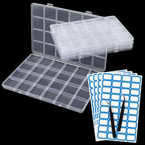 YiliYa Aufbewahrungsbox mit 24 Gitter,4 Stück Plastik Sortierbox Transparent Sortierbox für Kleinteile für Schrauben Ohrringen Perlen mit 4 Bogen Etikettenaufklebern und 2 Pinzette YiliYa Aufbewahrungsbox mit 24 Gitter,4 Stück Plastik Sortierbox Transparent Sortierbox für Kleinteile für Schrauben Ohrringen Perlen mit 4 Bogen Etikettenaufklebern und 2 Pinzette von YiliYa