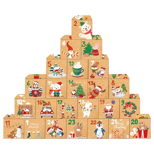 1pcs 24 Tage Adventskalender Box, leerer Countdown, um sich 24 pcs 3 Zoll Kraftpapier Adventskalender 2023 für den Weihnachtsparty Supply Style 3 zu füllen von Yililay
