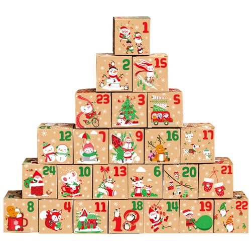 1pcs 24 Tage Adventskalender Box, leerer Countdown, um sich 24 pcs 3 Zoll Kraftpapier Adventskalender 2023 für den Xmas Party Supply Style 2 zu füllen von Yililay